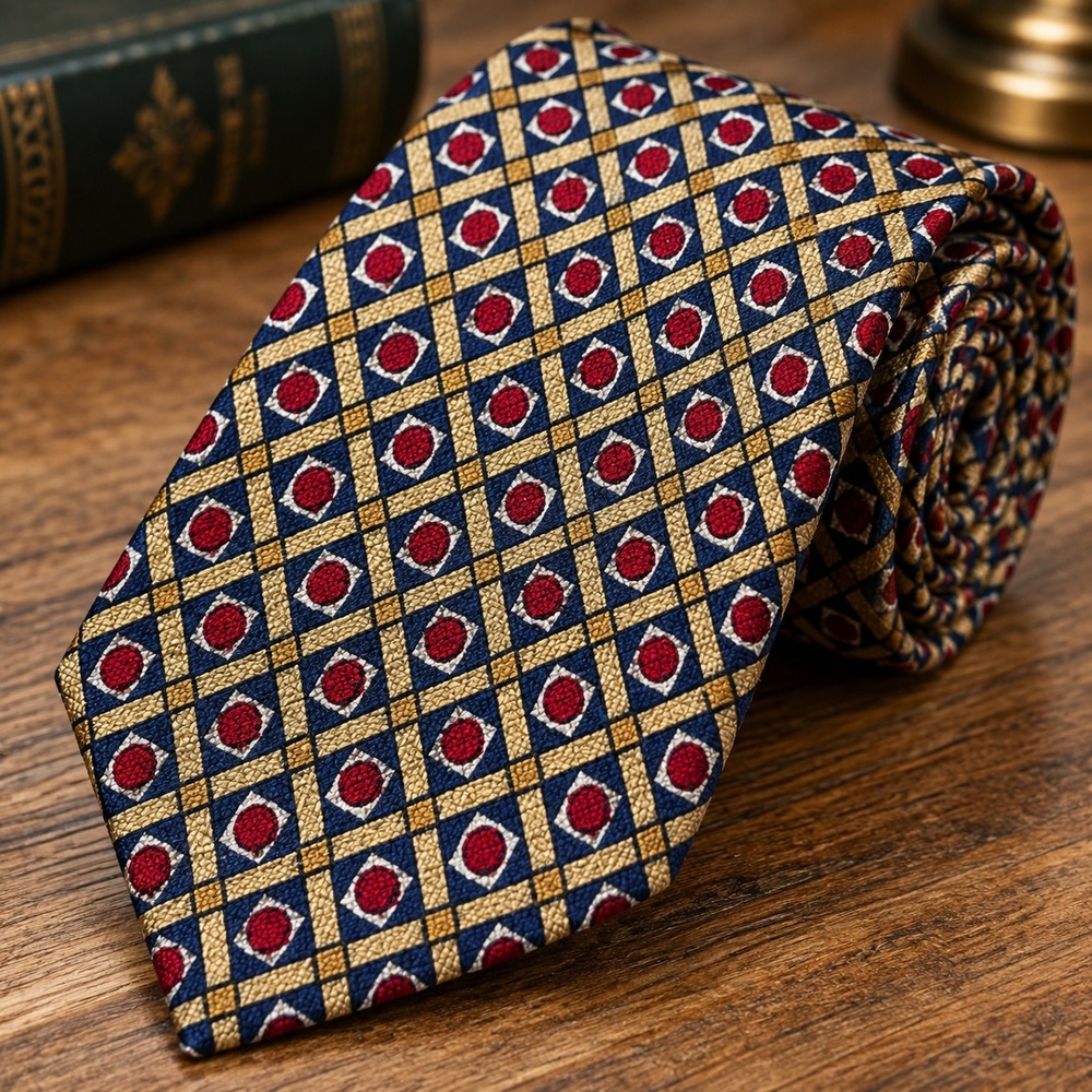Saks Fifth Avenue Men's Necktie Geometric Diamond Design 100% Silk W4
